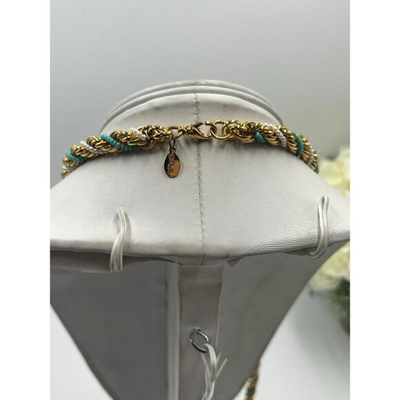 Kenneth Jay Lane KJL 1972 Rope Twisted 28” Vintage Blue White Gold Necklace - Picture 9 of 12